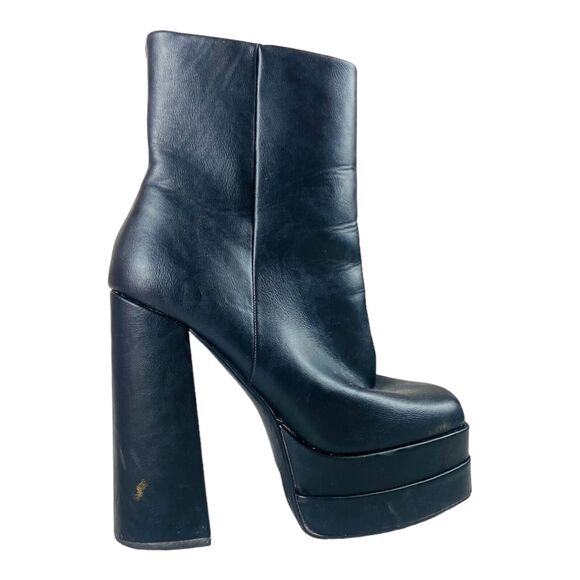 Womens High Block Heels Square Zip Platform Ankle Booties Boots Black Size 9 - Picture 1 of 8